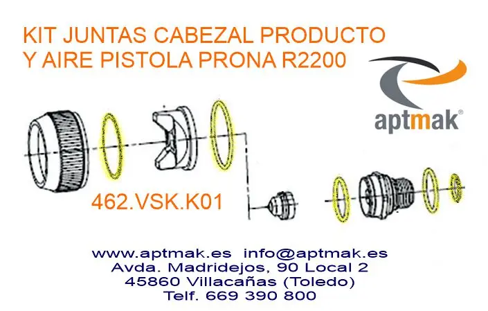 [462.VSKR.K01] KIT JUNTAS CABEZAL PRODUCTO Y AIRE PISTOLA PRONA R2200