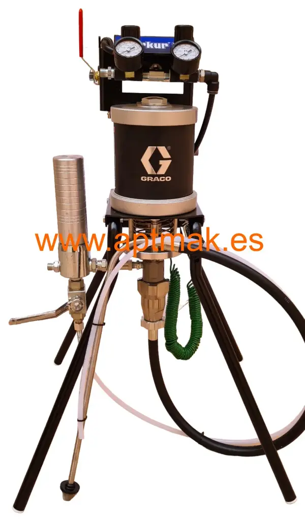 EQUIPO PISTON NEUMATICO MINI MERKUR 30:1 CON FILTRO PULMON Y MANGUERAS ASPIRACION Y RETORNO.