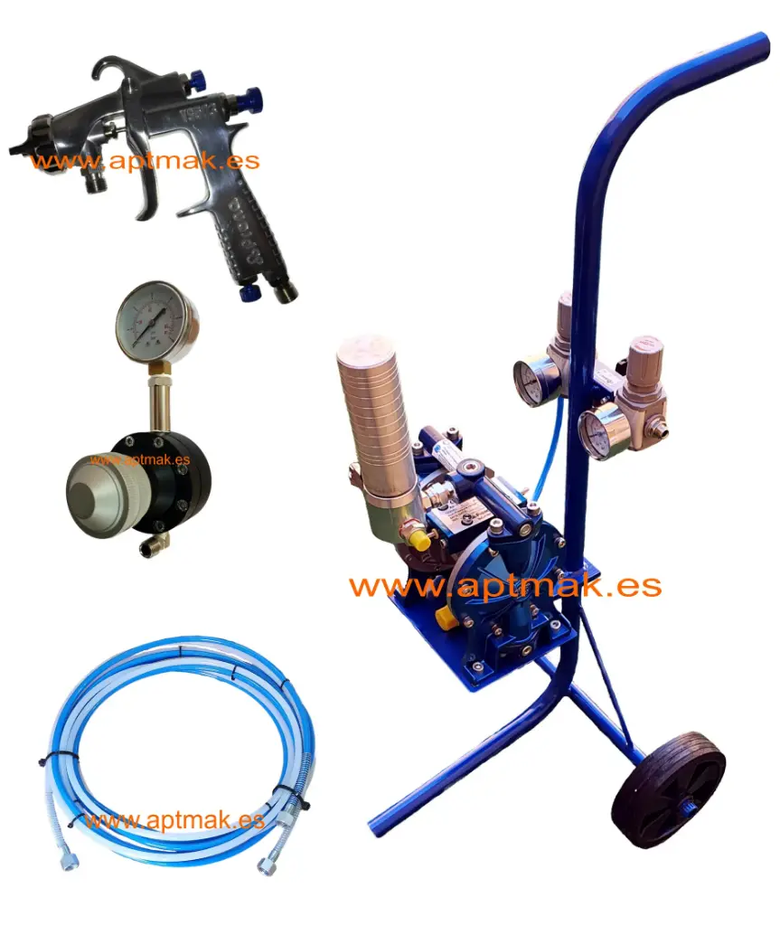 [212.036.003] EQUIPO DOBLE MEMBRANA DM-36 COMPLETO, FILTRO PULMON,  MANGUERA ASPIRACION Y RETORNO, REGULADOR PRODUCTO Y MANGUERAS AIRE-PRODUCTO Y PISTOLA PRONA 503