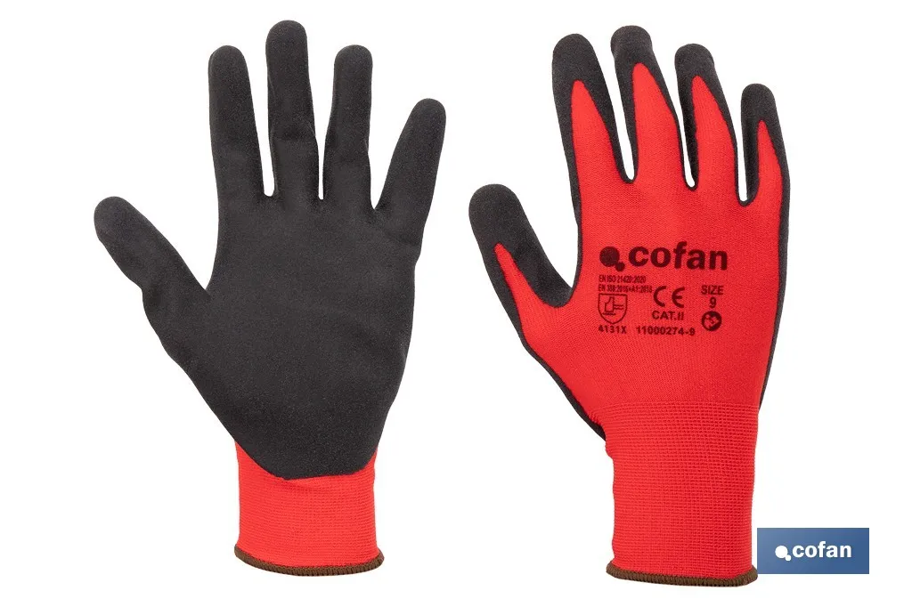 GUANTE IMPREGNADO SANDY COATED ROJO/NEGRO T-9